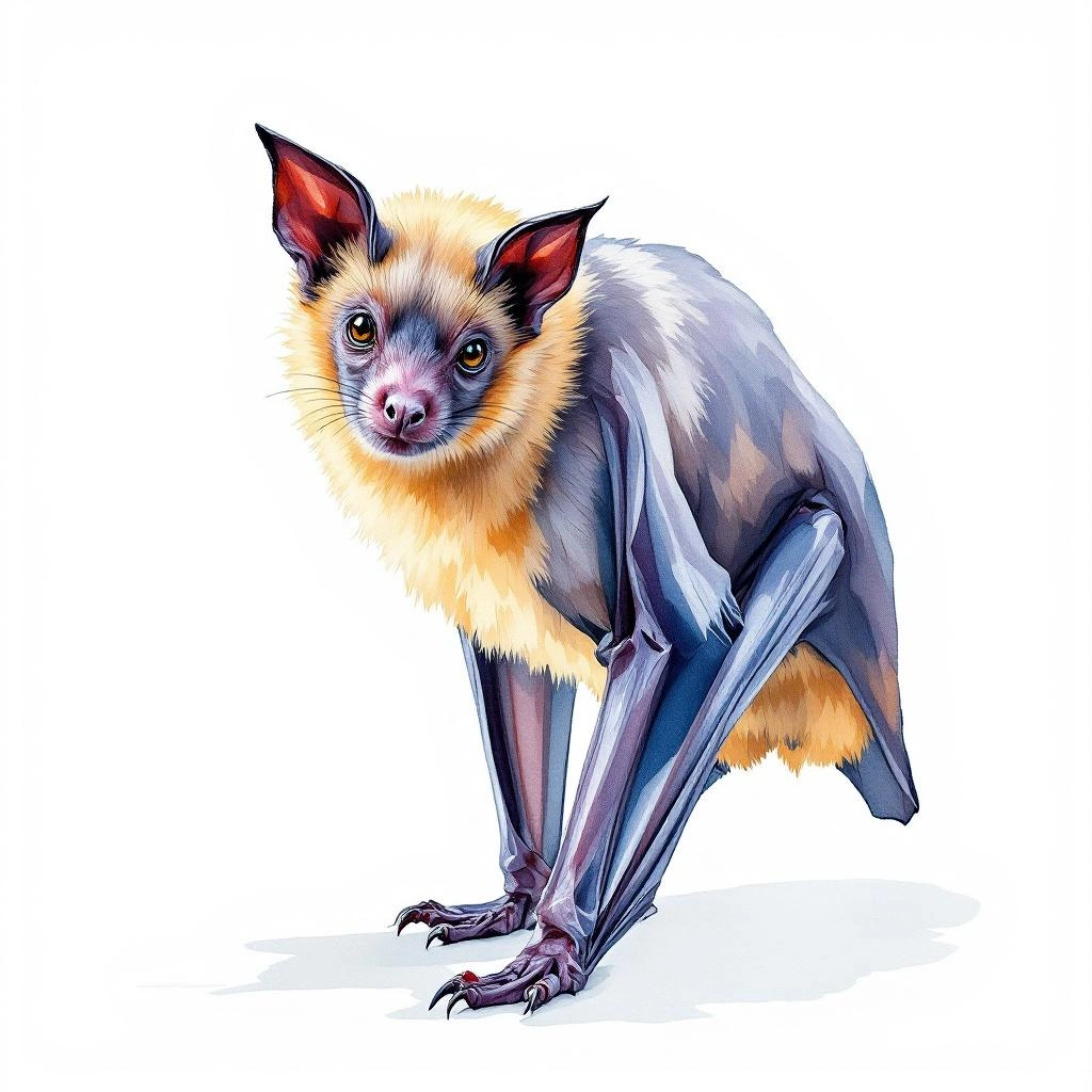 Watercolor illustration of Palawan Fruit Bat (Acerodon leucotis)