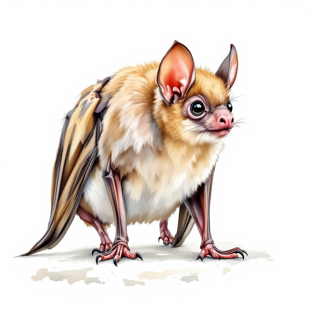 Watercolor illustration of Pale Brown Long-tongued Bat (Lichonycteris degener)