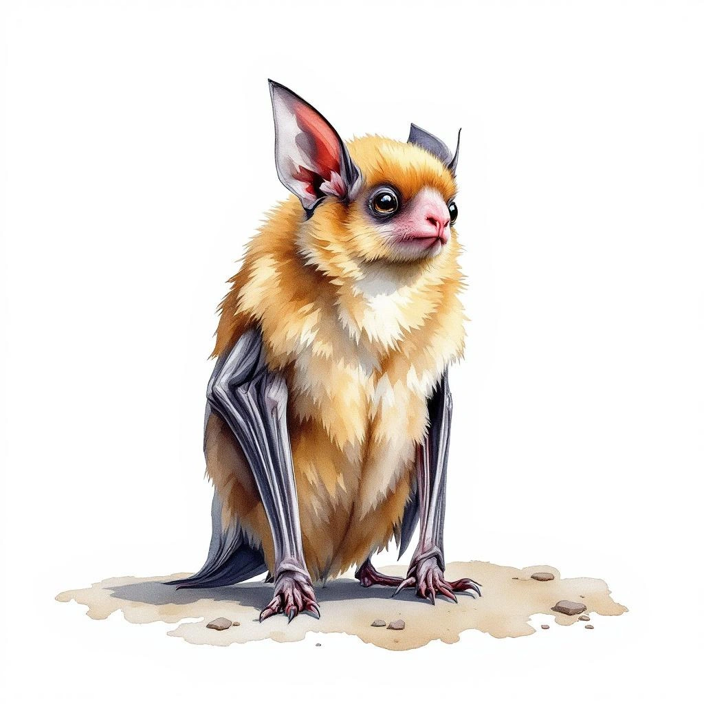 Watercolor illustration of Pale-faced Bat (Phylloderma stenops)
