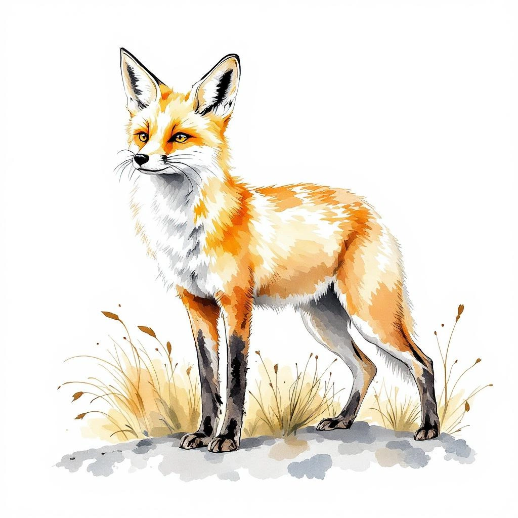 Watercolor illustration of Pampas fox (Lycalopex gymnocercus)