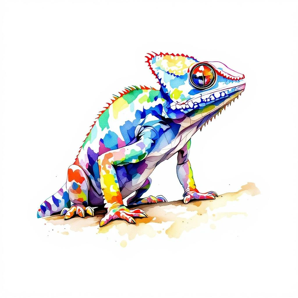 Watercolor illustration of Panther Chameleon (Furcifer pardalis)