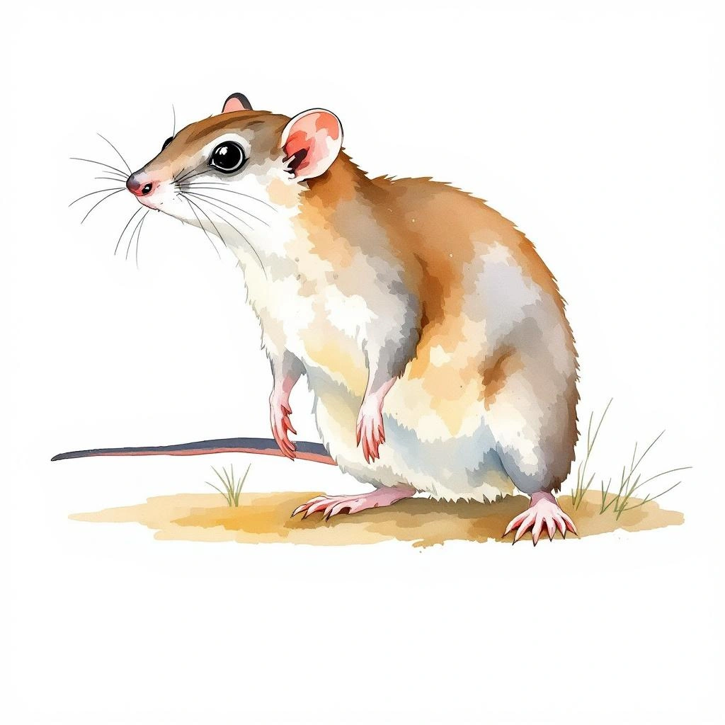 Watercolor illustration of Paramushir Shrew (Sorex leucogaster)