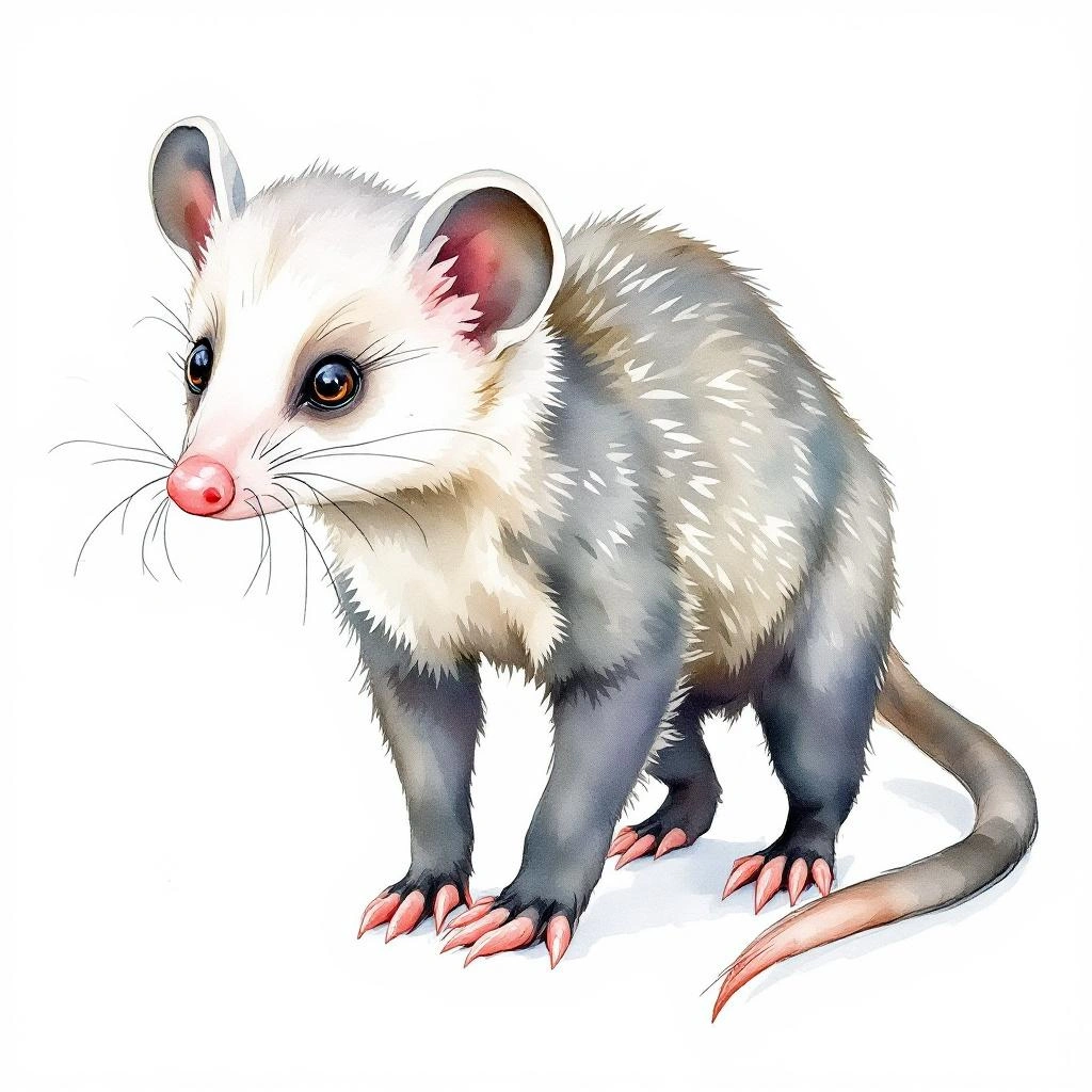 Watercolor illustration of Patagonian Opossum (Lestodelphys halli)