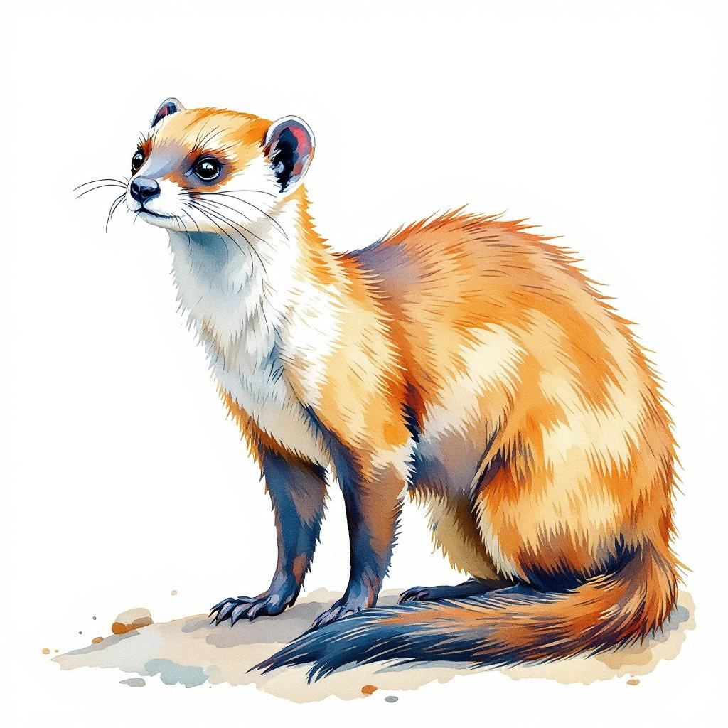 Watercolor illustration of Zwerggrison (Lyncodon patagonicus)