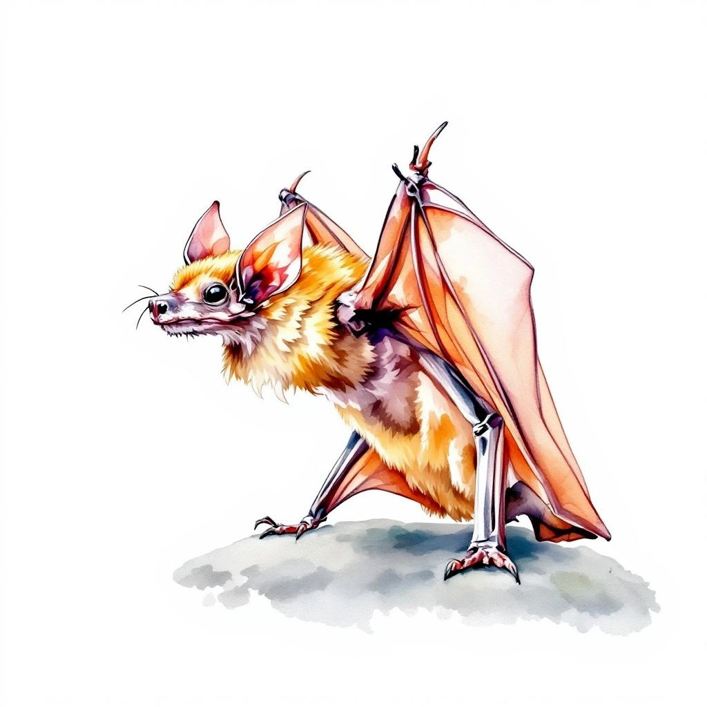 Watercolor illustration of Patton’s Nectar Bat (Hsunycteris pattoni)
