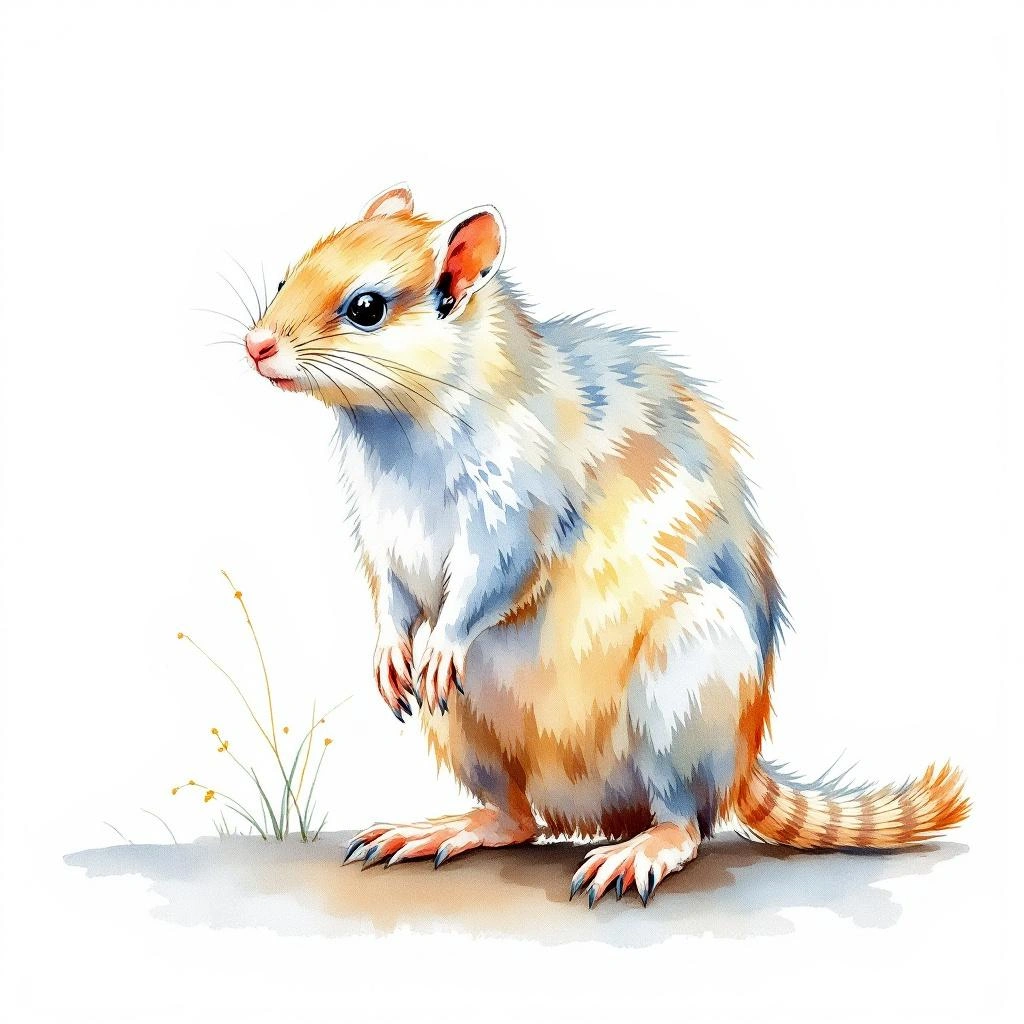 Watercolor illustration of Pearson s Pericote (Andalgalomys pearsoni)