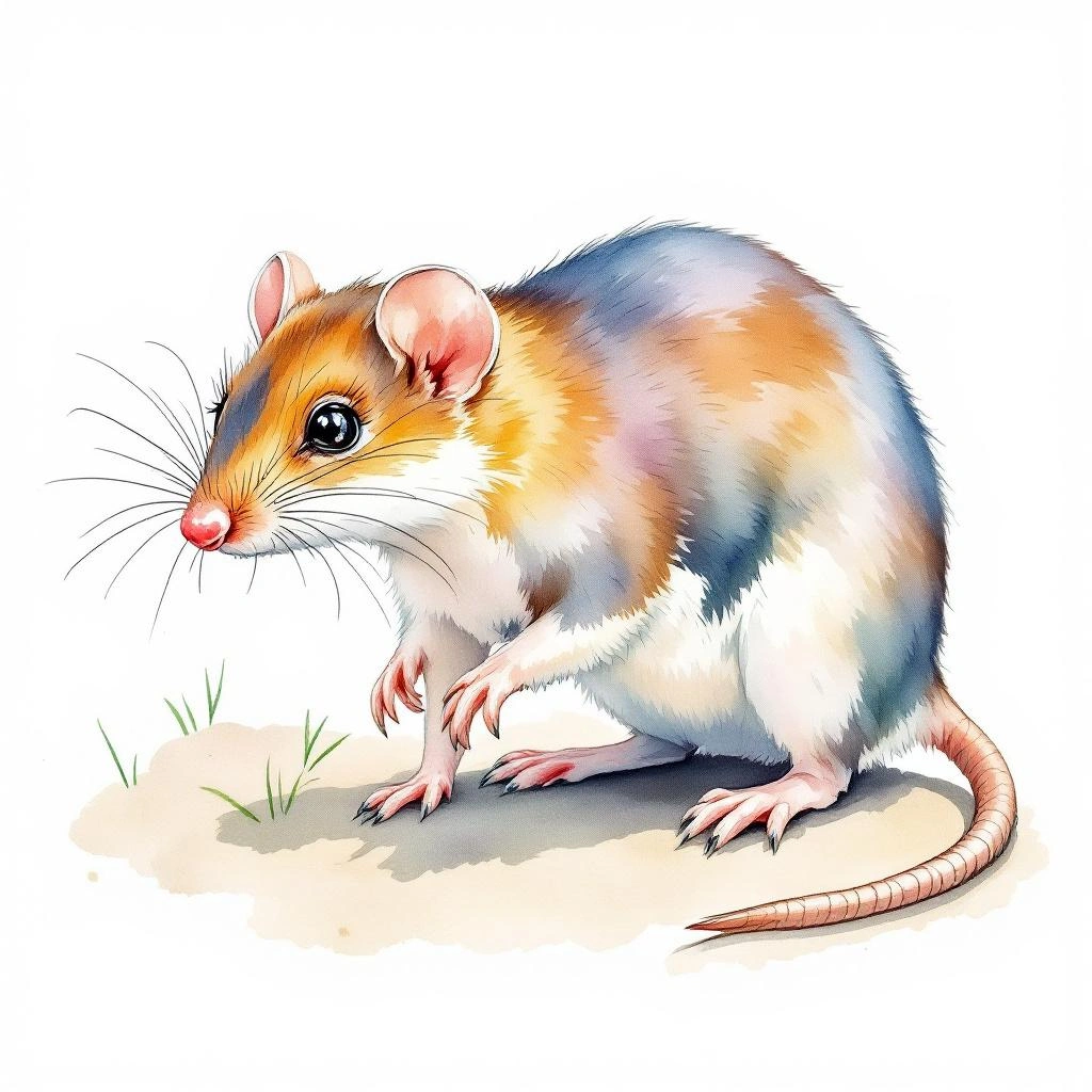 Watercolor illustration of Pearson's Long-clawed Shrew (Solisorex pearsoni)