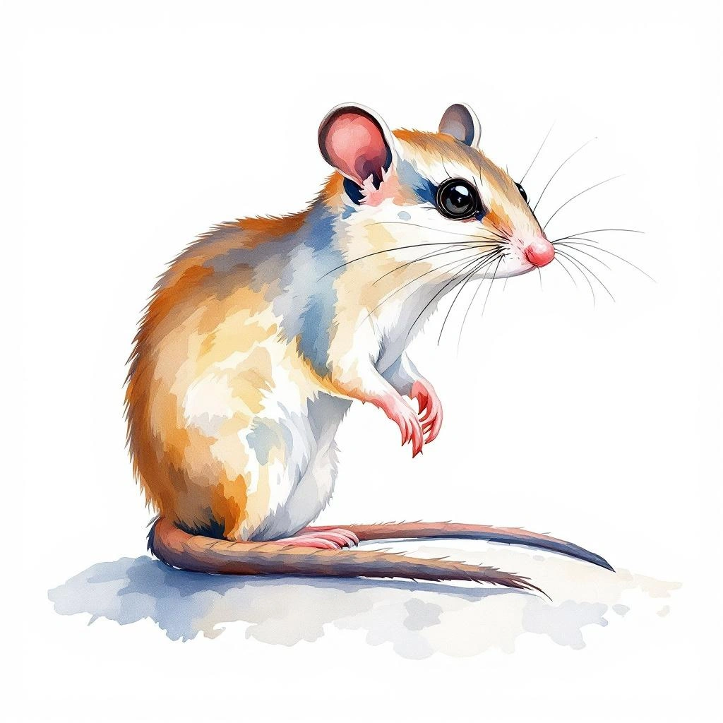 Watercolor illustration of Perija Small-eared Shrew (Cryptotis perijensis)