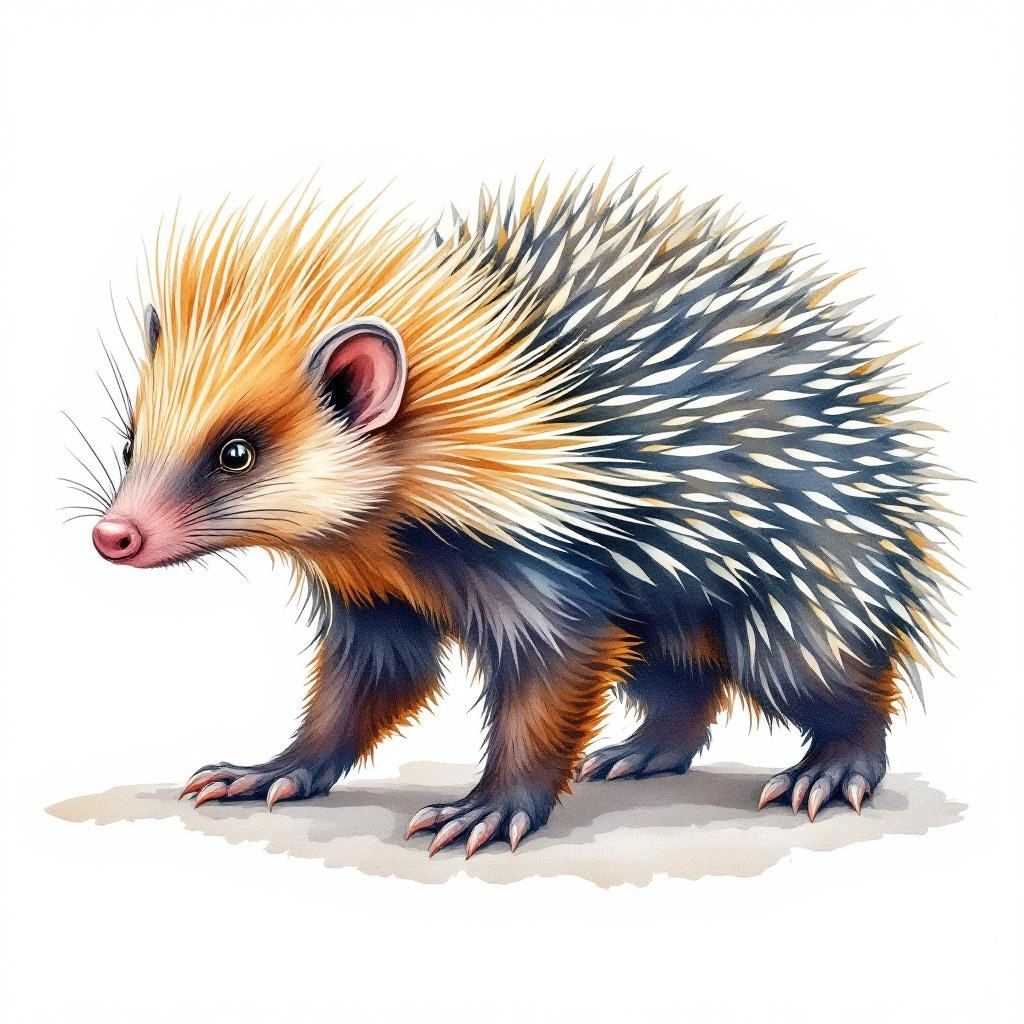Watercolor illustration of Pernambuco Dwarf Porcupine (Coendou speratus)