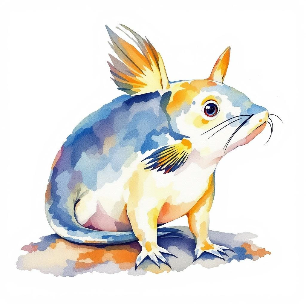 Watercolor illustration of Peruvian Ichthyomyine (Neusticomys peruviensis)