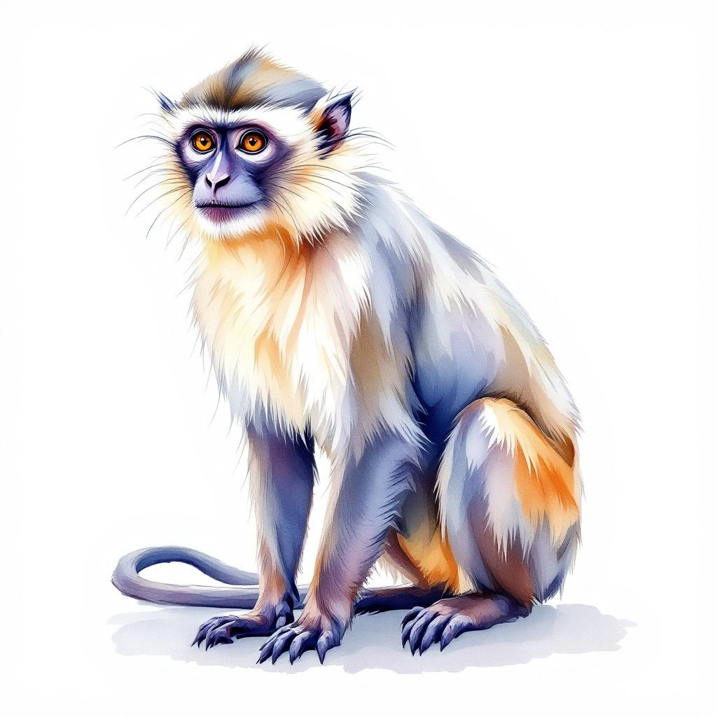Watercolor illustration of Peruvian night monkey (Aotus miconax)