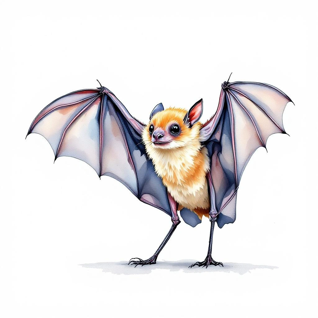 Watercolor illustration of Peters's Disk-winged Bat (Thyroptera discifera)