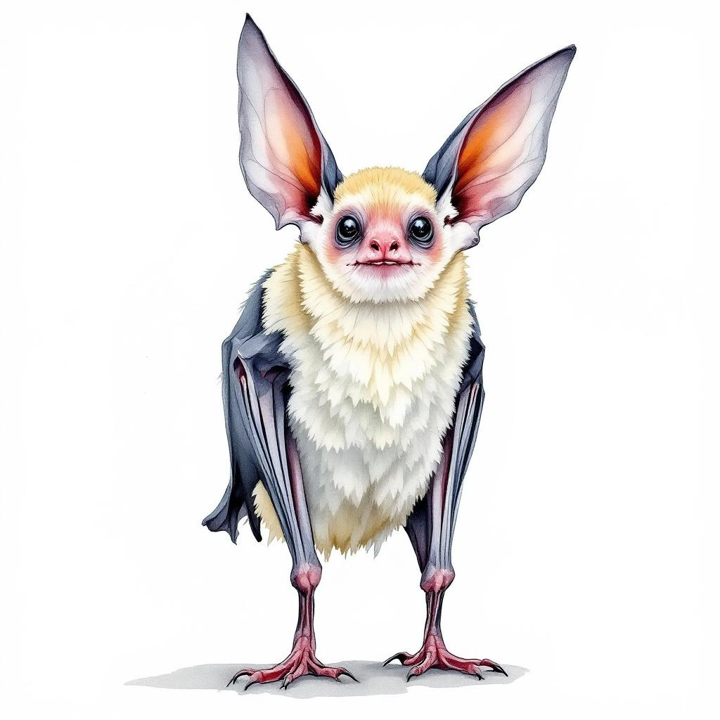 Watercolor illustration of Peters's Ghost-faced Bat (Mormoops megalophylla)