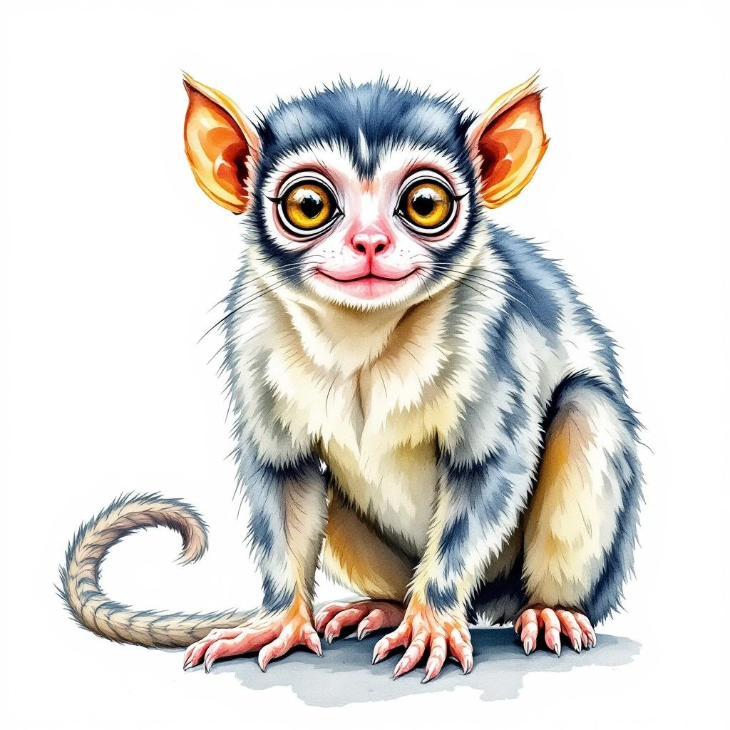 Watercolor illustration of Philippine tarsier (Carlito syrichta)