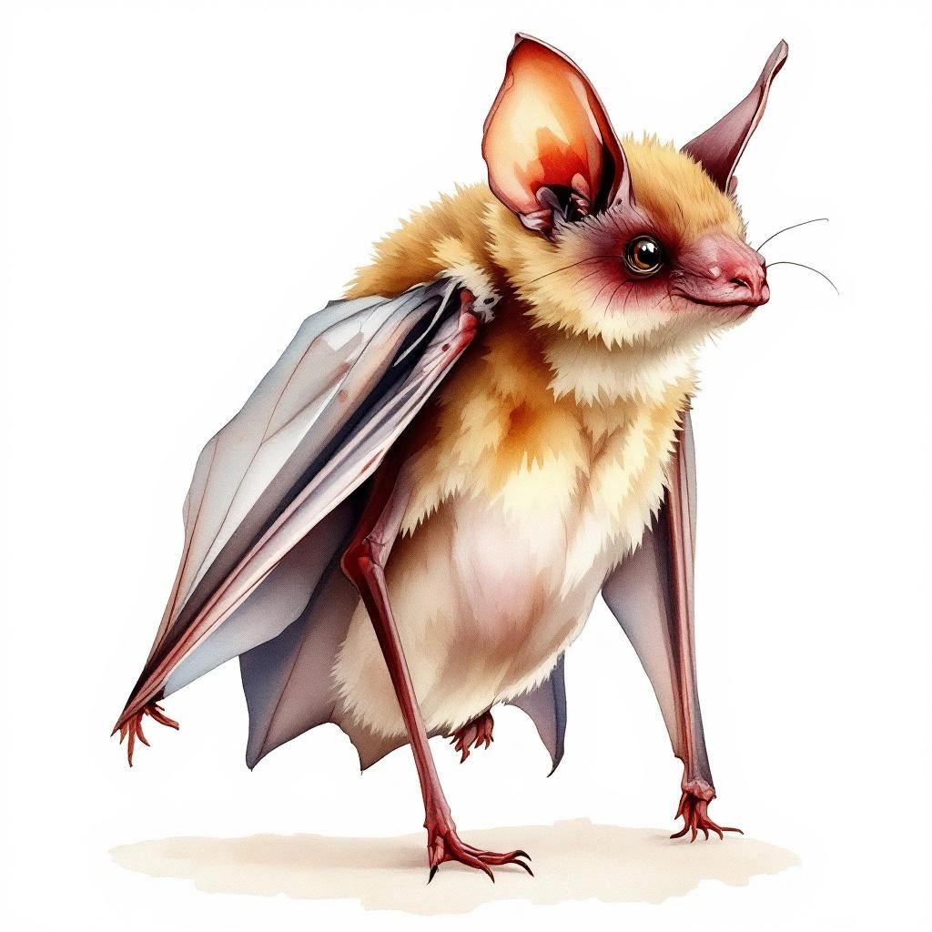 Watercolor illustration of Pocketed Free-tailed Bat (Nyctinomops femorosaccus)