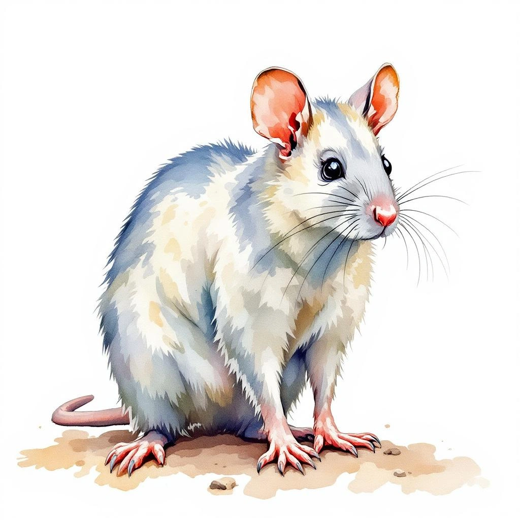 Watercolor illustration of Polynesian rat (Rattus exulans)