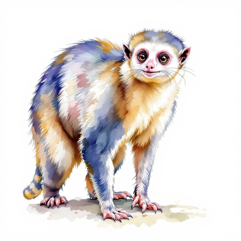 Watercolor illustration of Potto (Perodicticus potto)